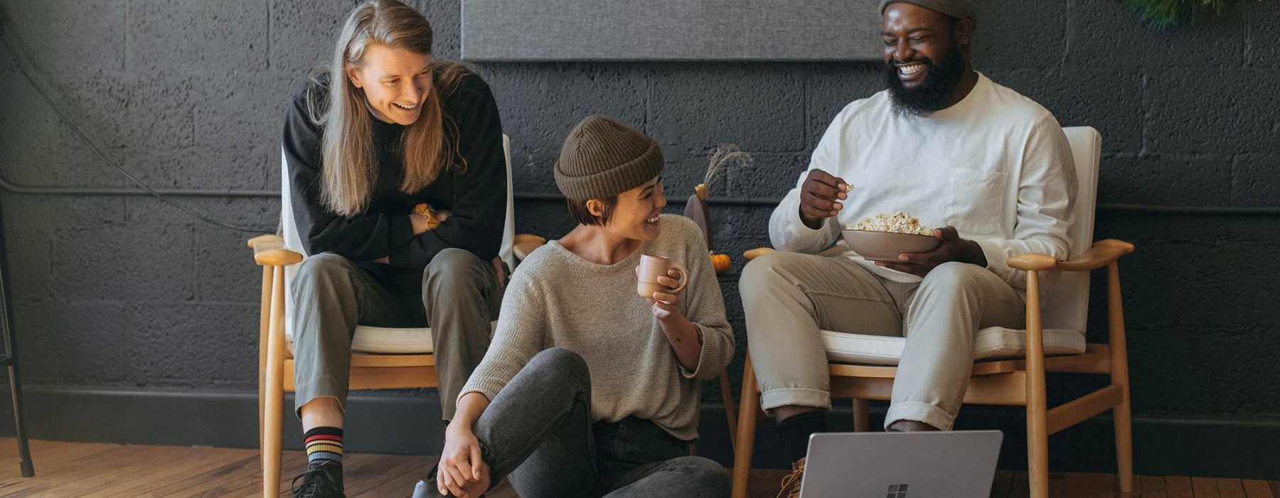three people laughing