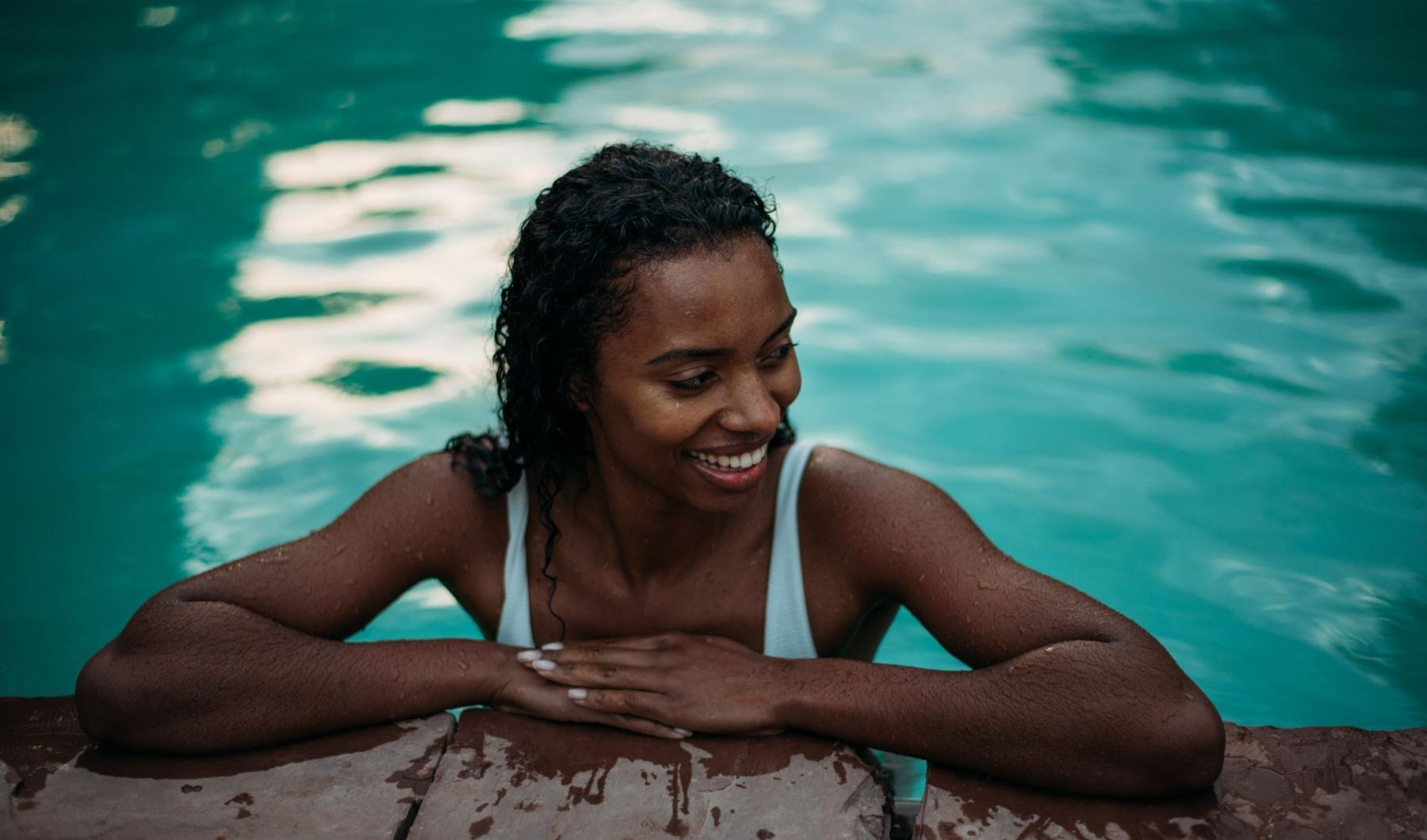 a woman in a pool